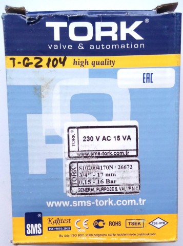Соленоидный клапан непрямого действия нормально закрытый TORK S102004170N230/50AC(Т-GZ104) НЗ ДУ20 220В